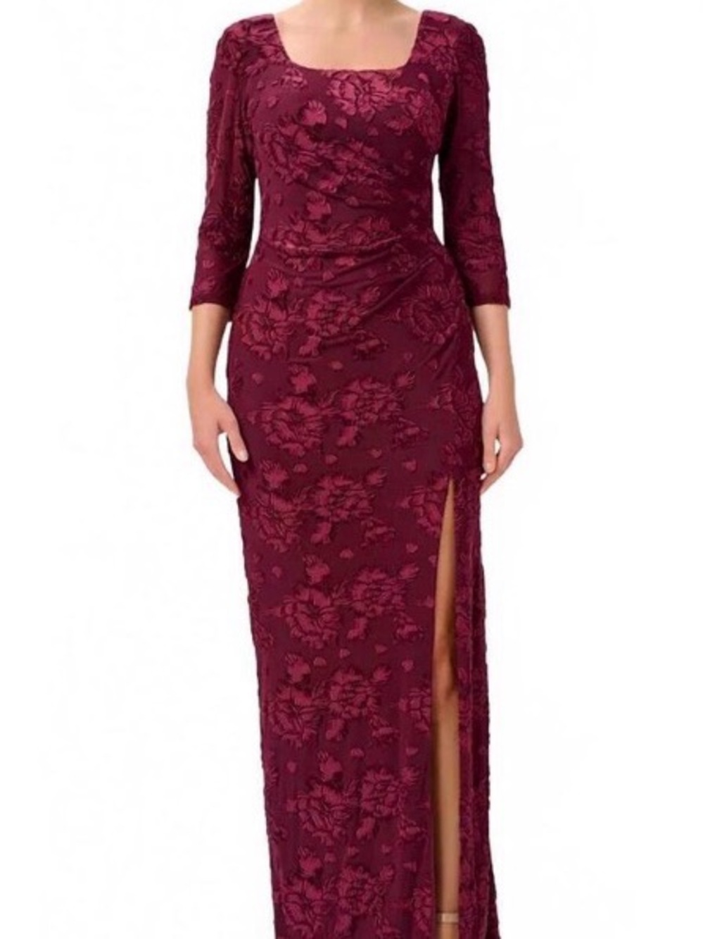 Adrianna Papell Wine Red Burnout Floral Evening Dress NWT
